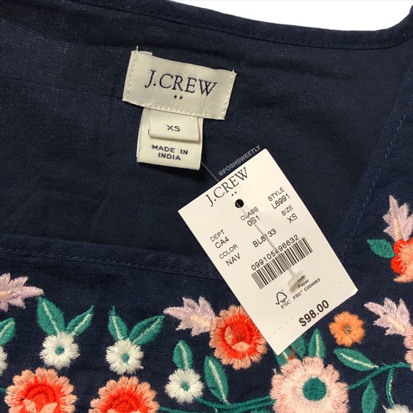 NWT J Crew Embroidered Linen Shift Dress - Picture 10 of 15